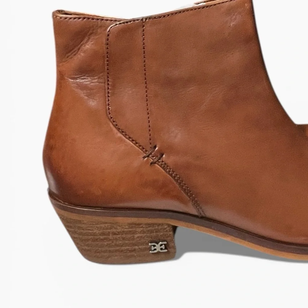 🌻NEW w/box Sam Edelman Pama Cognac Brown Leather Ankle Booties Size 6
